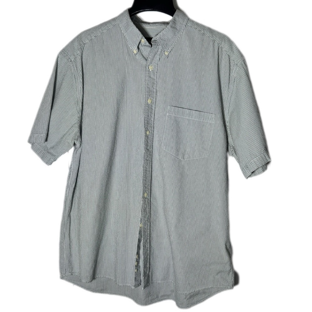 Eddie Bauer Blue/Green and White Seersucker Casual Button Down Shirt Size L